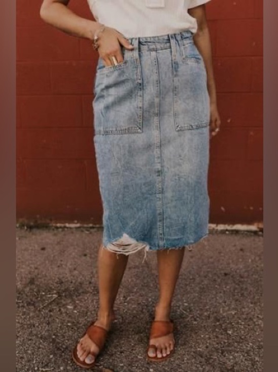 We The Free Dresses & Skirts - We The Free | Light Blue Distressed Denim Pencil Skirt